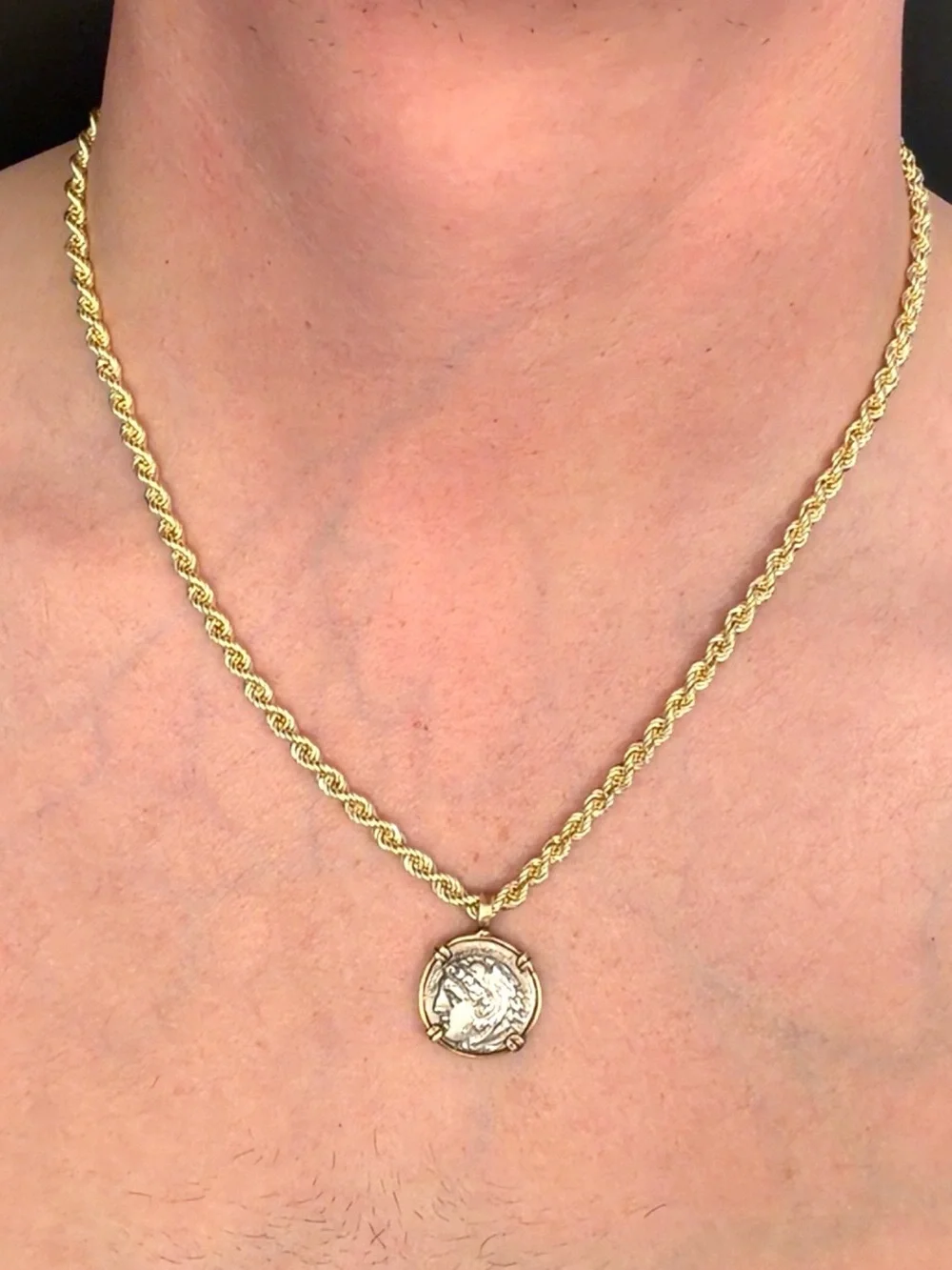 Ancient Greek Silver Coin Pendant Gold Bezel Heracles Zeus Alexander w/ COA